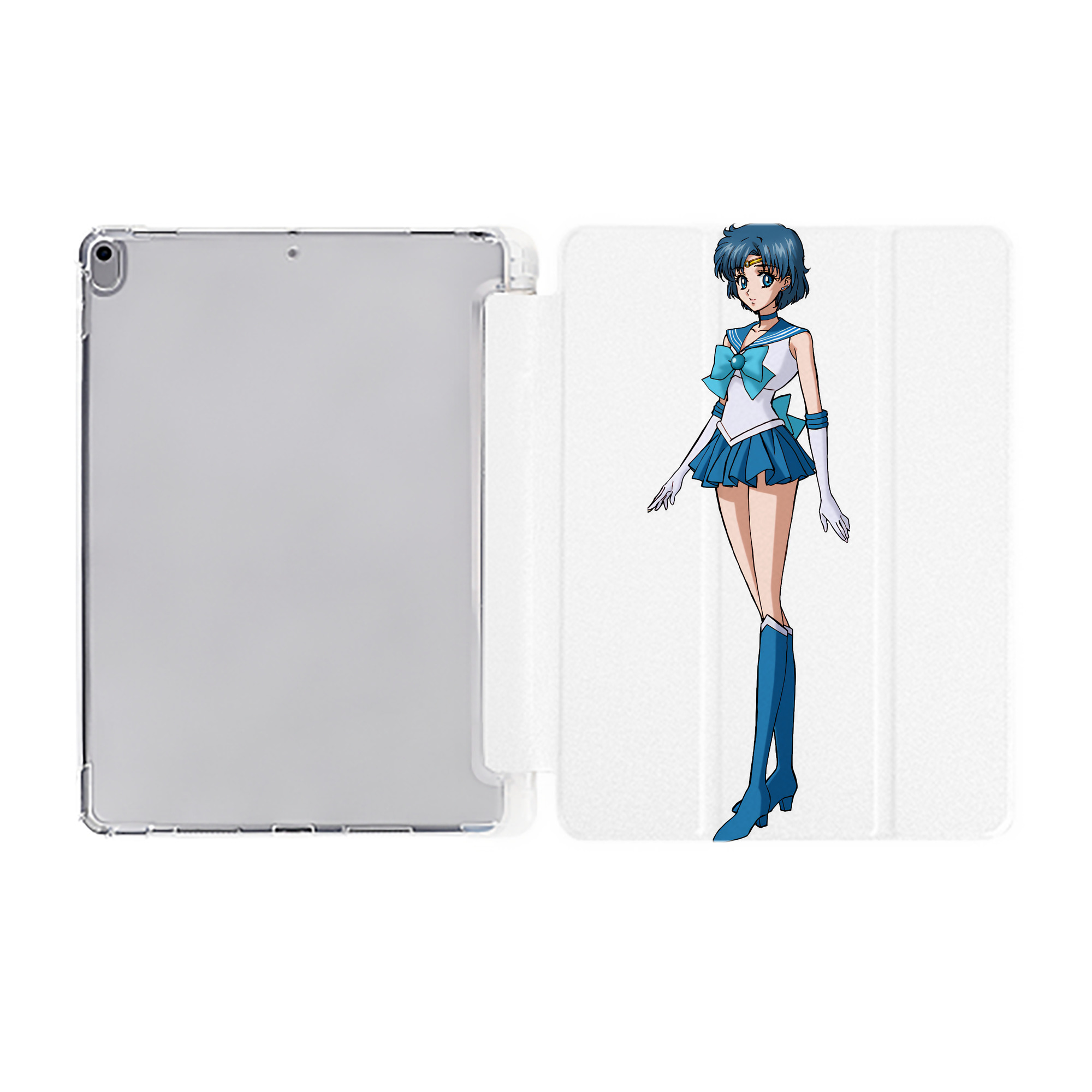 （画像用） 美少女戦士セーラームーン 水野 亜美 みずの あみ Sailor Moon Mizuno Ami IPad ケース ペン収納付き 三つ折りスタンド PUレザー×シリコン 対応機種9.5/10.5/10.9インチ